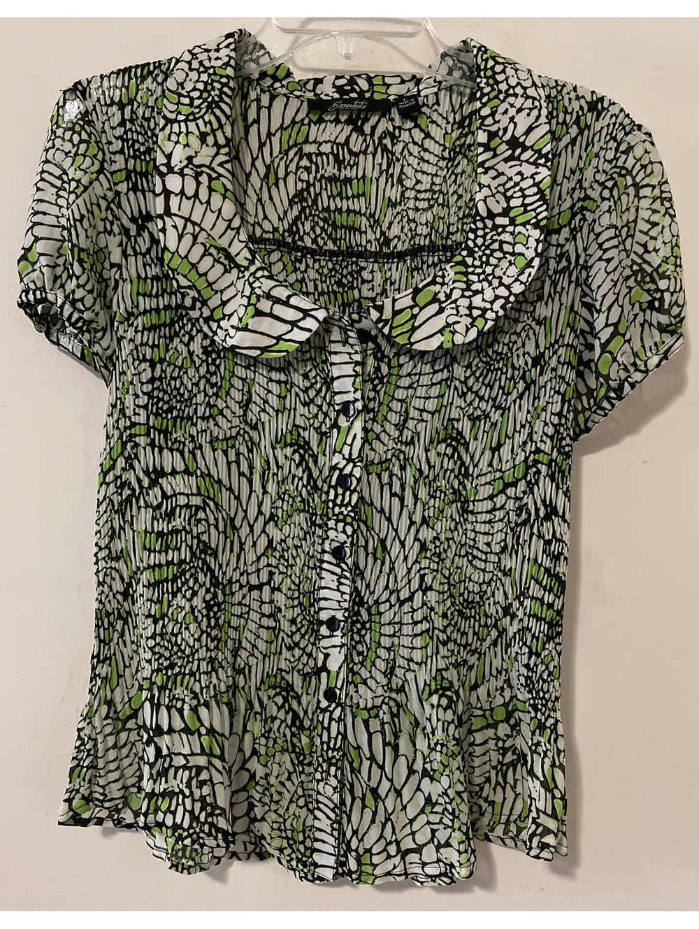 Essentials by Milano Womens Large Green Full-Button Short-Sleeved Blouse! A1417